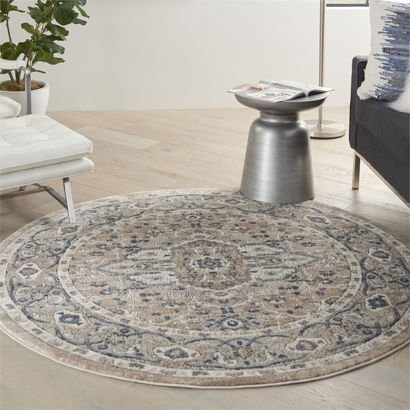 Nourison Concerto 4' x Round Beige Gray Fabric Farmhouse Area Rug (4' Round)