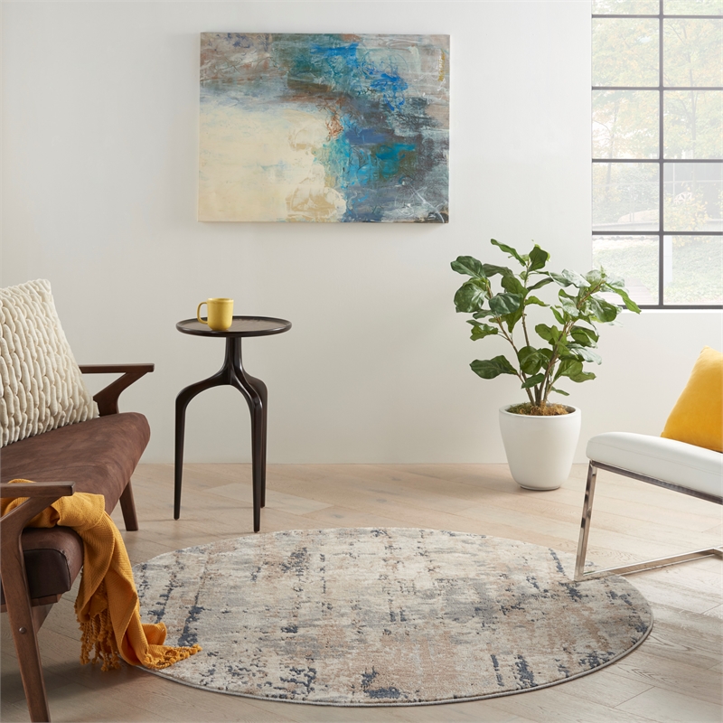 Nourison Concerto 4' x Round Beige Gray Fabric Modern Area Rug (4' Round)