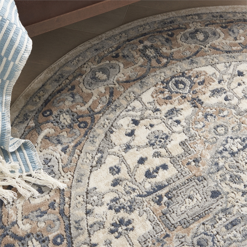Nourison Concerto 4' x Round Ivory Gray Fabric Farmhouse Area Rug (4' Round)