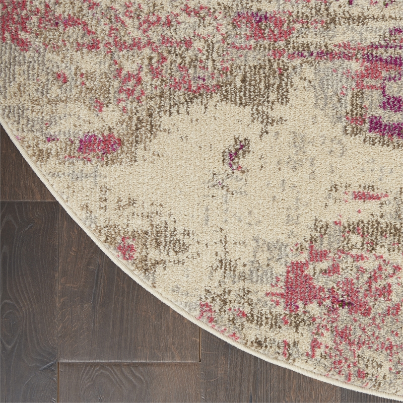 Nourison Celestial 4' x ROUND Ivory/Pink Modern Indoor Rug Polypropylene