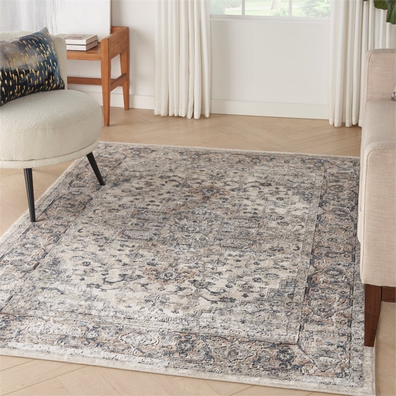 Nourison Concerto 5' x 7' Ivory Gray Fabric Farmhouse Area Rug (5' x 7')