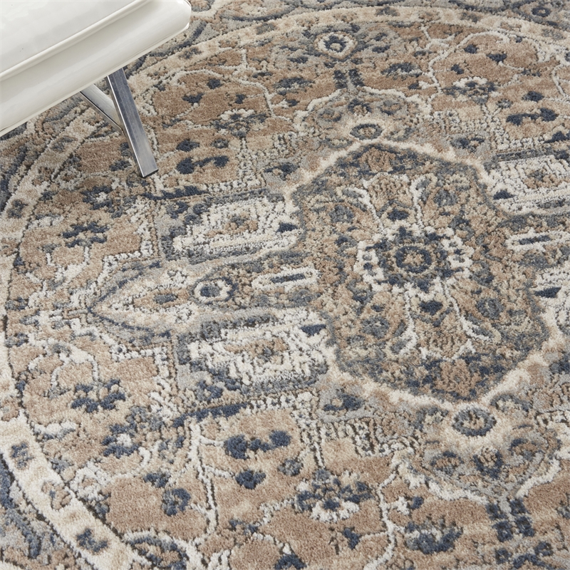 Nourison Concerto 5' x Round Beige Gray Fabric Farmhouse Area Rug (5' Round)