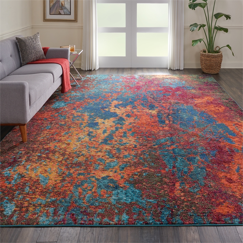 Nourison Celestial 10' x 14' Blue and Red Fabric Modern Area Rug (10' x 14')