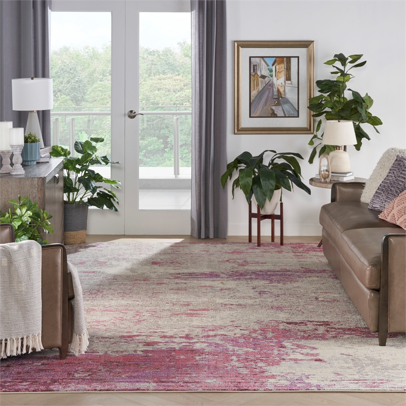 Nourison Celestial 10' x 14' Ivory/Pink Modern Indoor Rug Polypropylene