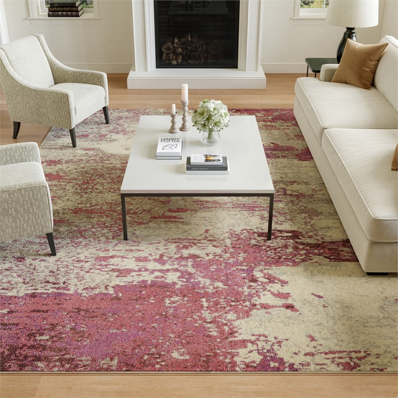 Nourison Celestial 10' x 14' Ivory/Pink Modern Indoor Rug Polypropylene