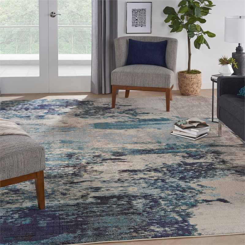 Nourison Celestial 10' x 14' Blue and White Fabric Modern Area Rug (10' x 14')