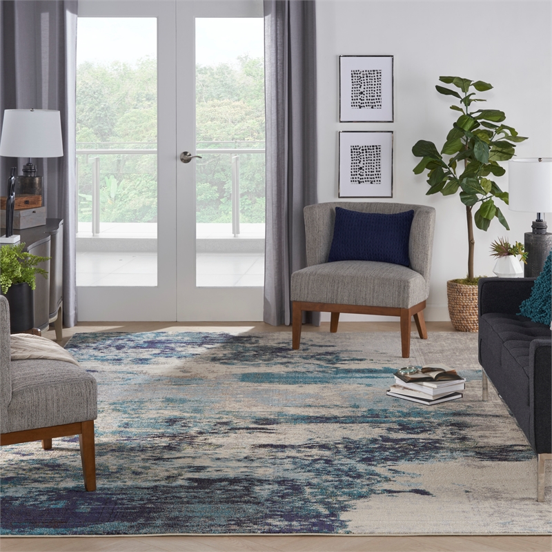 Nourison Celestial 10' x 14' Blue and White Fabric Modern Area Rug (10' x 14')