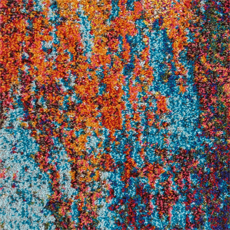 Nourison Celestial 6' Runner Blue and Red Fabric Modern Area Rug (6' Runner)