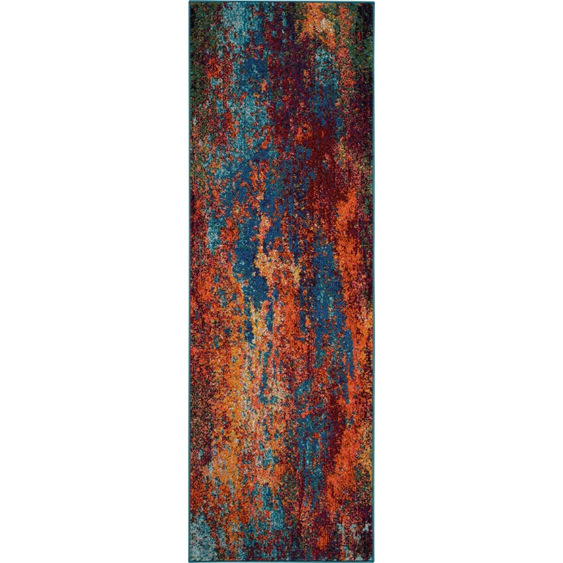 Nourison Celestial 6' Runner Blue and Red Fabric Modern Area Rug (6' Runner)