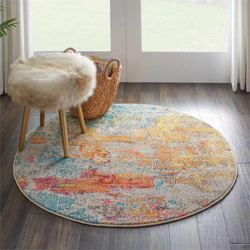 Nourison Celestial 4' x Round Multicolor Fabric Modern Area Rug (4' Round)