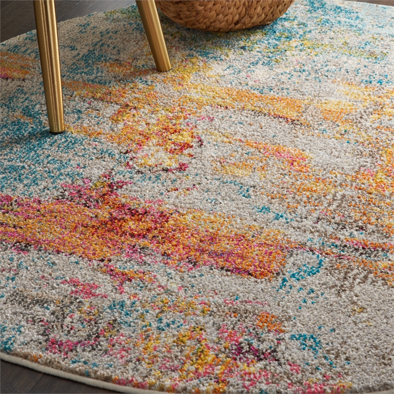 Nourison Celestial 4' x Round Multicolor Fabric Modern Area Rug (4' Round)