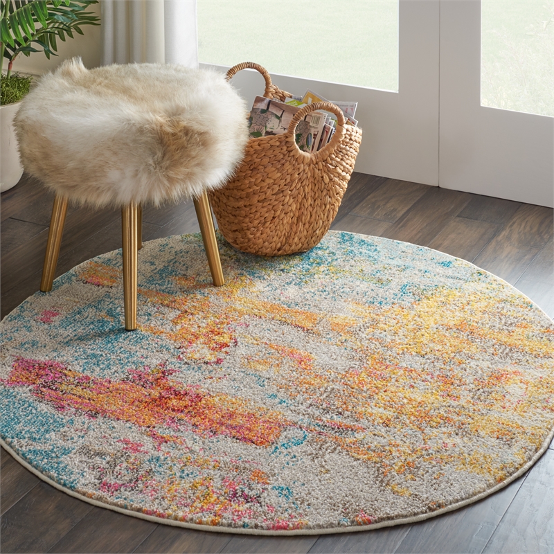 Nourison Celestial 4' x Round Multicolor Fabric Modern Area Rug (4' Round)