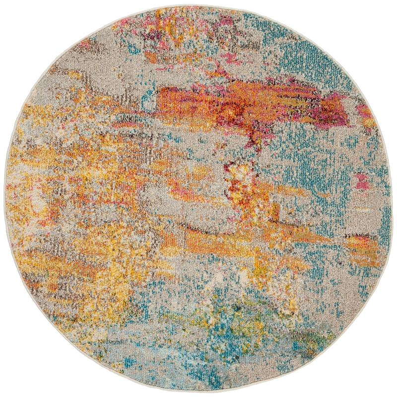 Nourison Celestial 4' x Round Multicolor Fabric Modern Area Rug (4' Round)