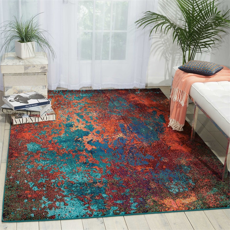 Nourison Celestial 5' x 7' Blue and Red Fabric Modern Area Rug (5' x 7')