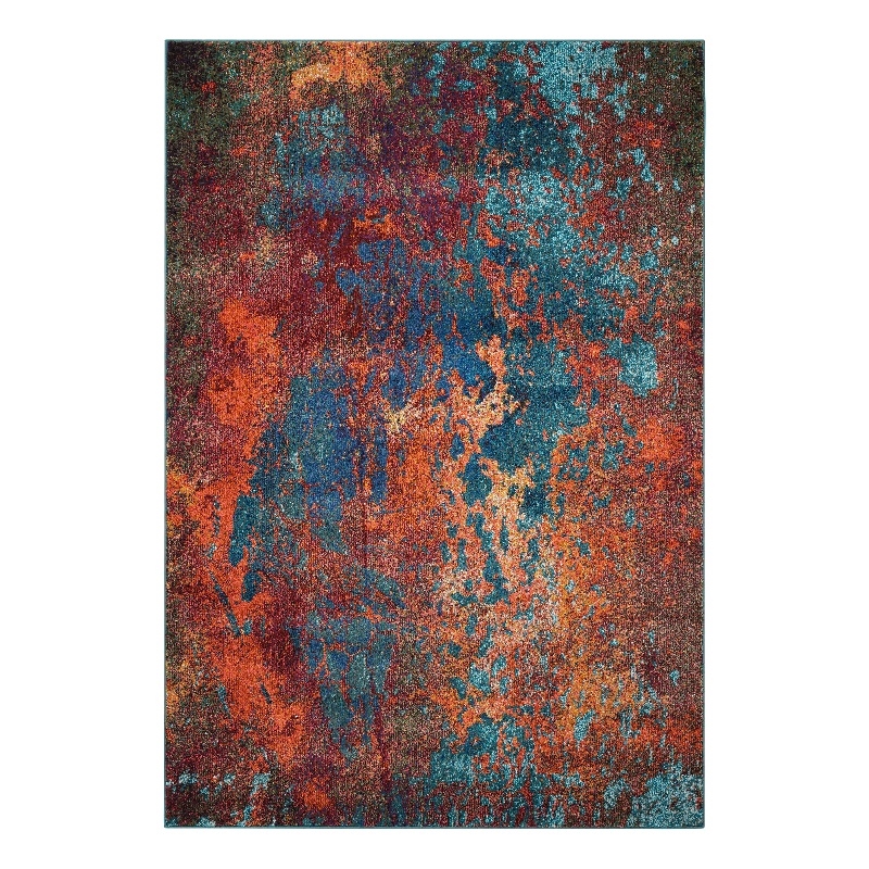 Nourison Celestial 5' x 7' Blue and Red Fabric Modern Area Rug (5' x 7')