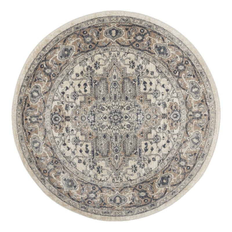 Nourison Concerto 5' x Round Ivory Gray Fabric Farmhouse Area Rug (5' Round)