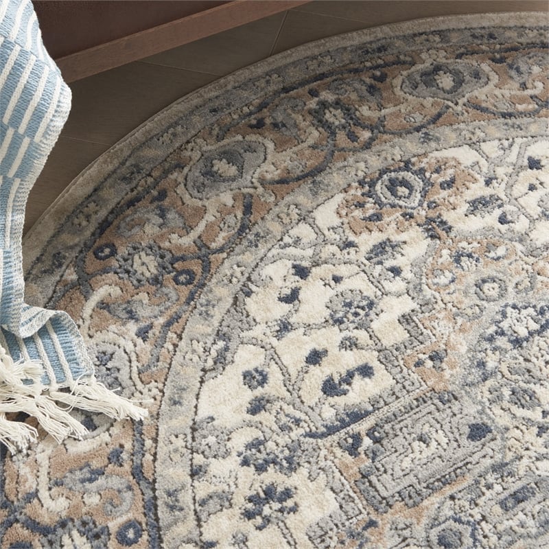 Nourison Concerto 5' x Round Ivory Gray Fabric Farmhouse Area Rug (5' Round)