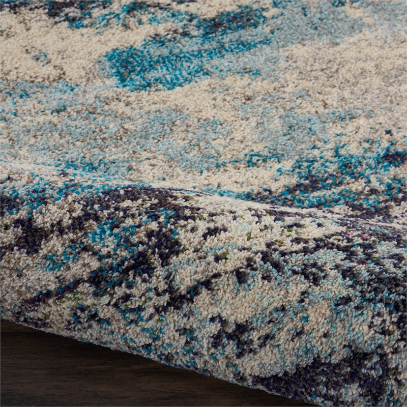 Nourison Celestial 6' Runner Blue and White Fabric Modern Area Rug (6' Runner)