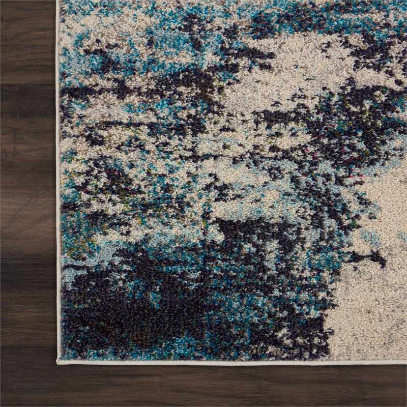 Nourison Celestial 6' Runner Blue and White Fabric Modern Area Rug (6' Runner)