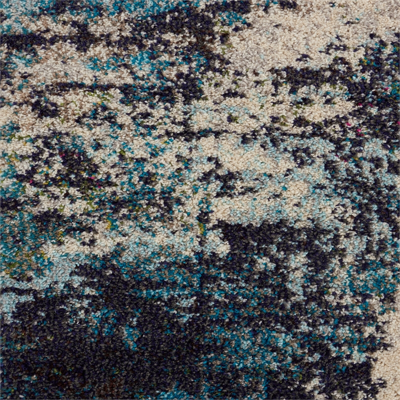 Nourison Celestial 6' Runner Blue and White Fabric Modern Area Rug (6' Runner)