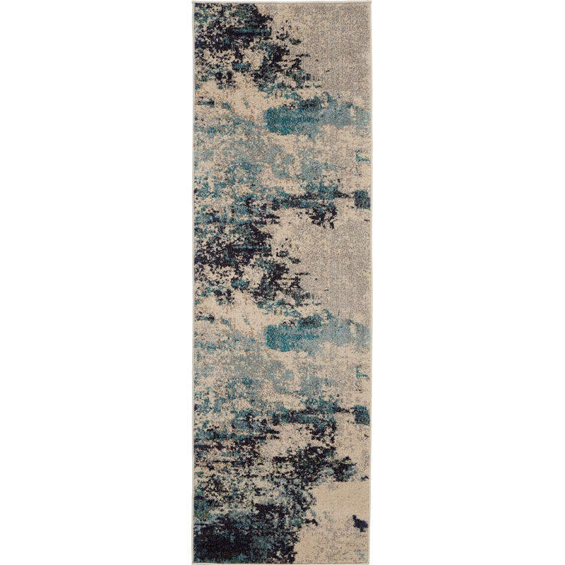 Nourison Celestial 6' Runner Blue and White Fabric Modern Area Rug (6' Runner)