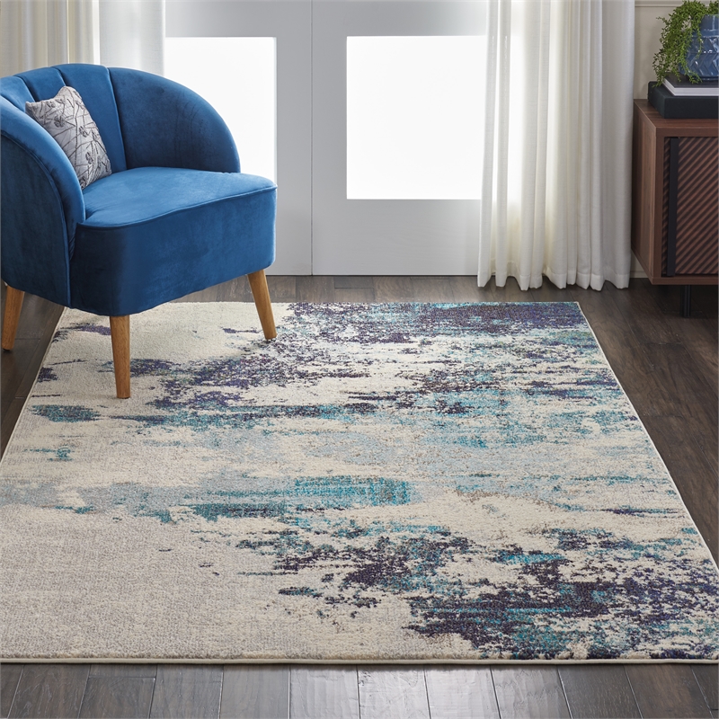 Nourison Celestial 5' x 7' Blue and White Fabric Modern Area Rug (5' x 7')