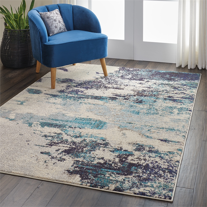 Nourison Celestial 5' x 7' Blue and White Fabric Modern Area Rug (5' x 7')