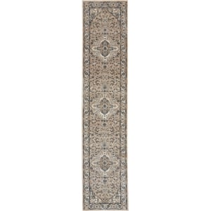 Nourison Concerto 10' Runner Beige Gray Fabric Farmhouse Area Rug (10' Runner)