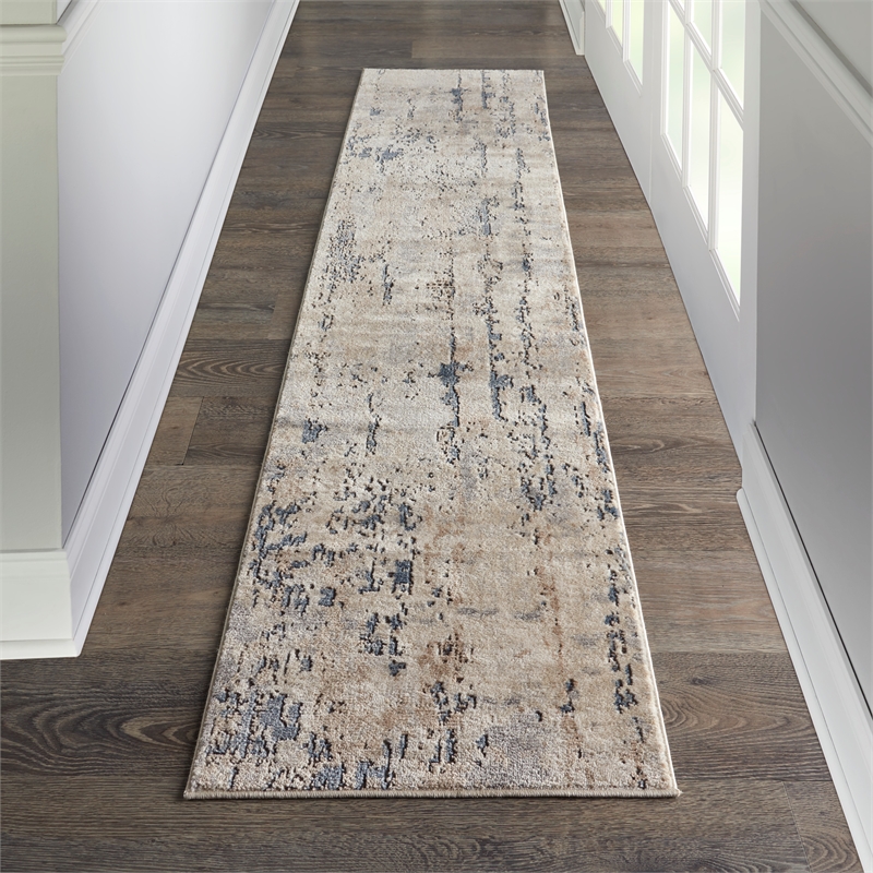 Nourison Concerto 10' Runner Beige Gray Fabric Modern Area Rug (10' Runner)