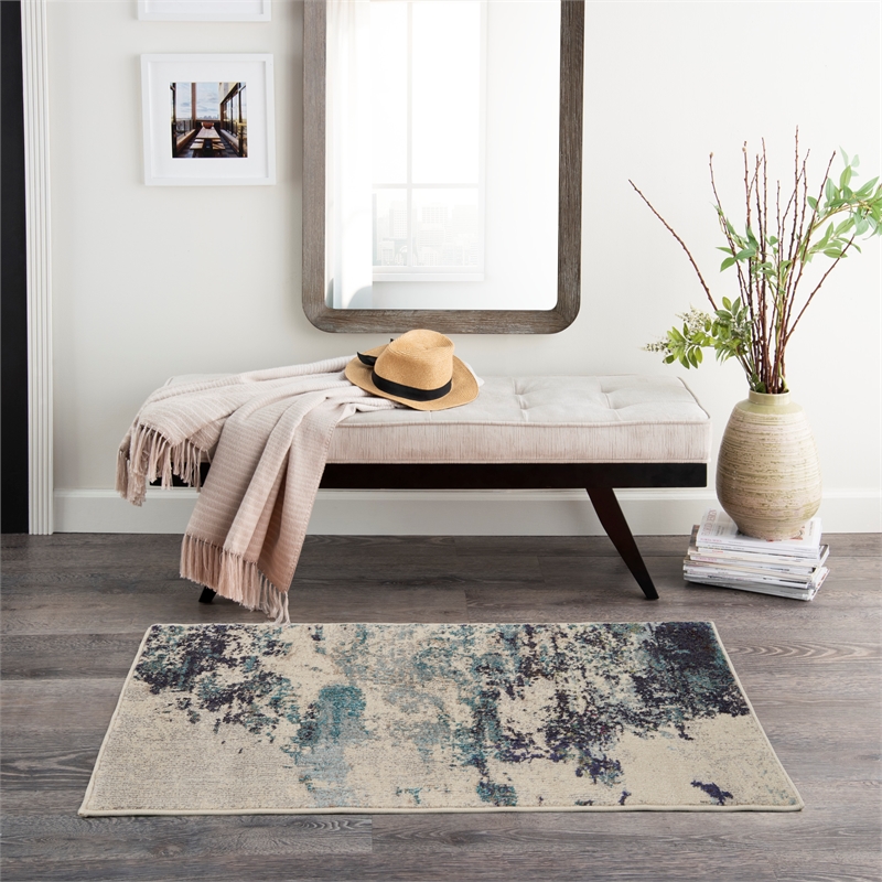 nourison celestial 2' x 4' blue and white fabric modern area rug (2' x 4')