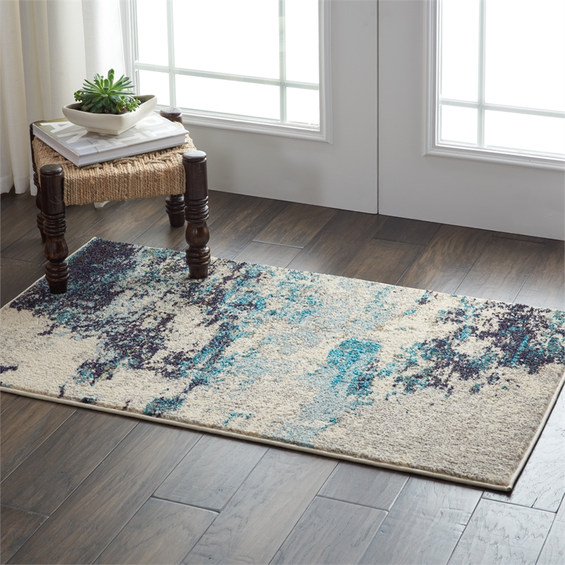 nourison celestial 2' x 4' blue and white fabric modern area rug (2' x 4')