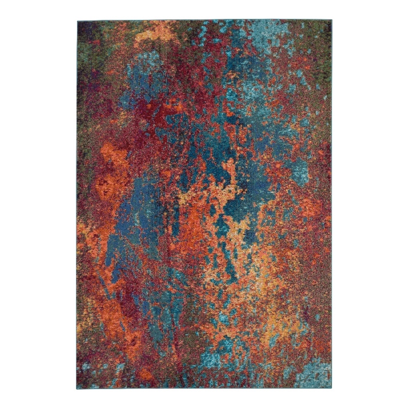 Nourison Celestial 7' x 10' Blue and Red Fabric Modern Area Rug (7' x 10')