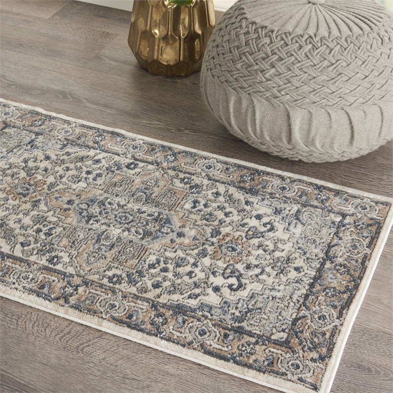 Nourison Concerto 2' x 4' Ivory Gray Fabric Farmhouse Area Rug (2' x 4')