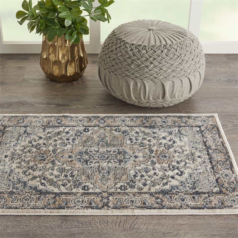Nourison Concerto 2' x 4' Ivory Gray Fabric Farmhouse Area Rug (2' x 4')