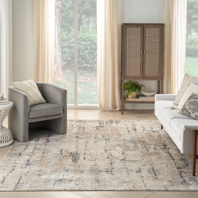 nourison concerto 9' x 12' beige gray fabric modern area rug (9' x 12')