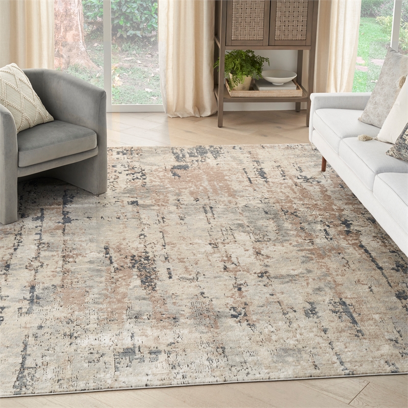 nourison concerto 9' x 12' beige gray fabric modern area rug (9' x 12')