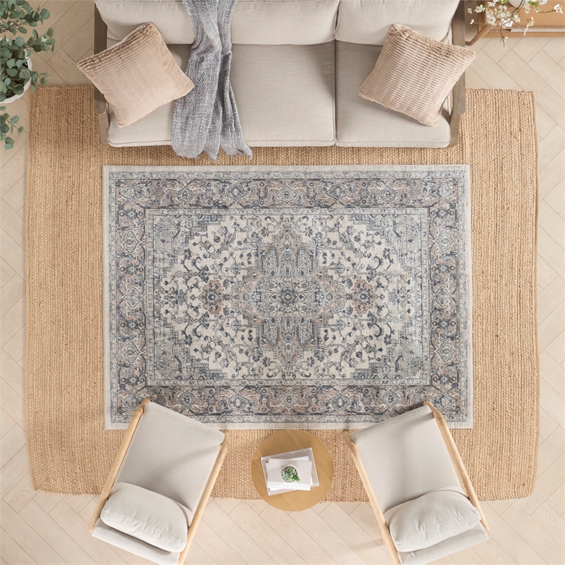Nourison Concerto 9' x 12' Ivory Gray Fabric Farmhouse Area Rug (9' x 12')