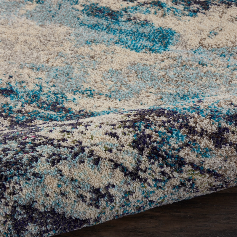 nourison celestial 8' runner blue and white fabric modern area rug (8' runner)