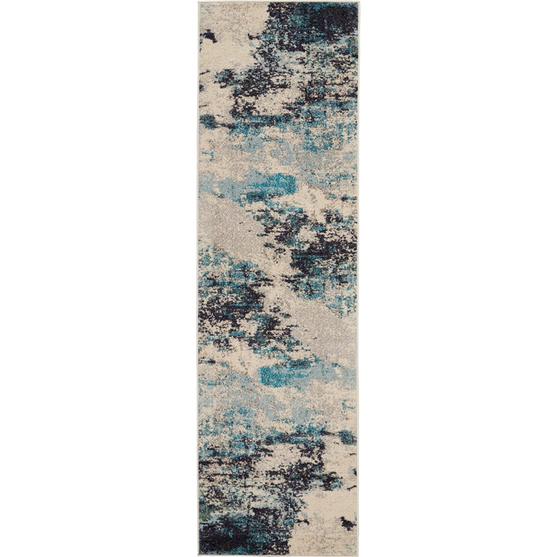 Nourison Celestial 8' Runner Blue and White Fabric Modern Area Rug (8' Runner)