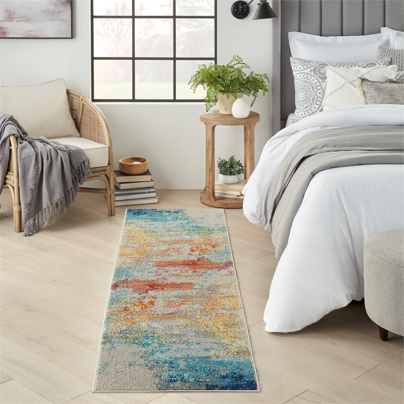 Nourison Celestial 8' Runner Multicolor Fabric Modern Area Rug (8' Runner)