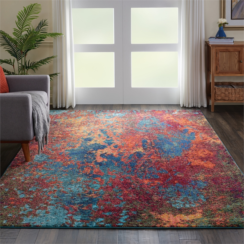 Nourison Celestial 8' x 11' Blue and Red Fabric Modern Area Rug (8' x 11')