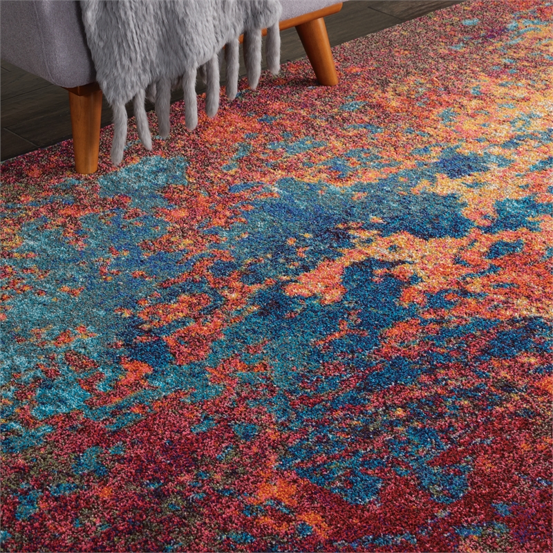 Nourison Celestial 8' x 11' Blue and Red Fabric Modern Area Rug (8' x 11')