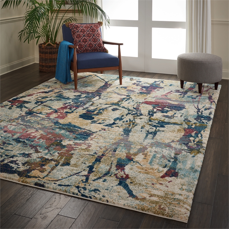 nourison fusion 7'10&quot x 10'6&quot cream/multicolor painterly indoor rug