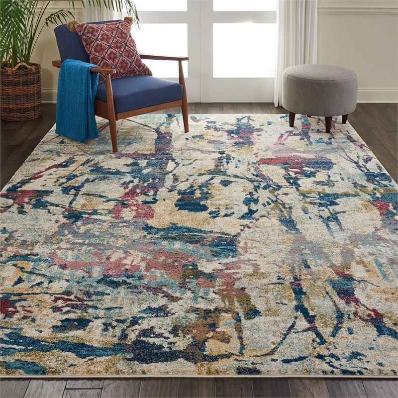 nourison fusion 7'10&quot x 10'6&quot cream/multicolor painterly indoor rug