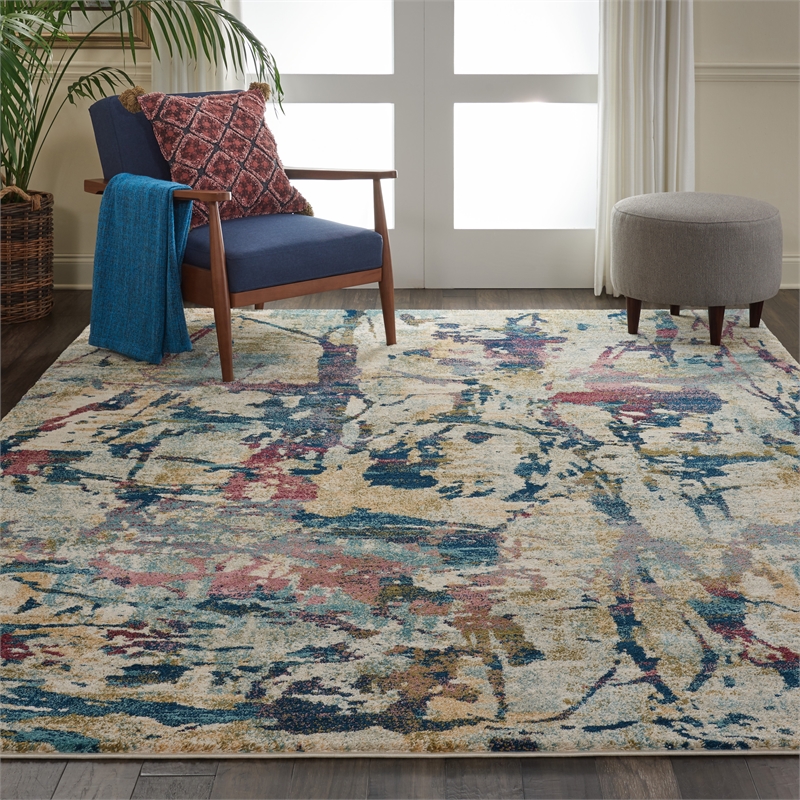 nourison fusion 7'10&quot x 10'6&quot cream/multicolor painterly indoor rug
