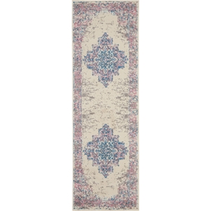 Nourison Grafix 8' Runner White and Pink Fabric Vintage Area Rug (8' Runner)