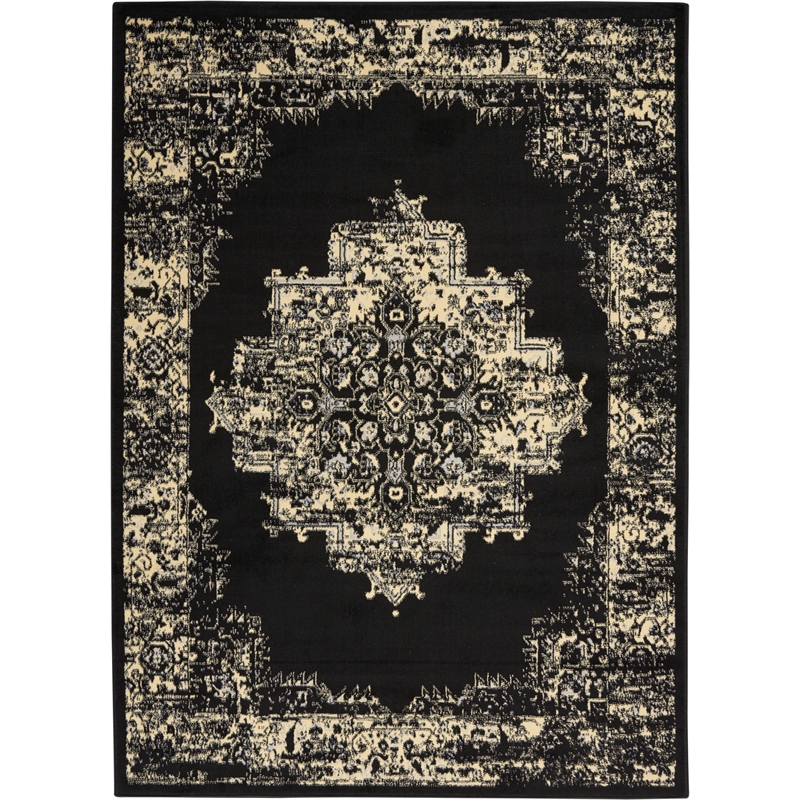 Nourison Grafix 4' x 6' Black and White Fabric Vintage Area Rug (4' x 6')