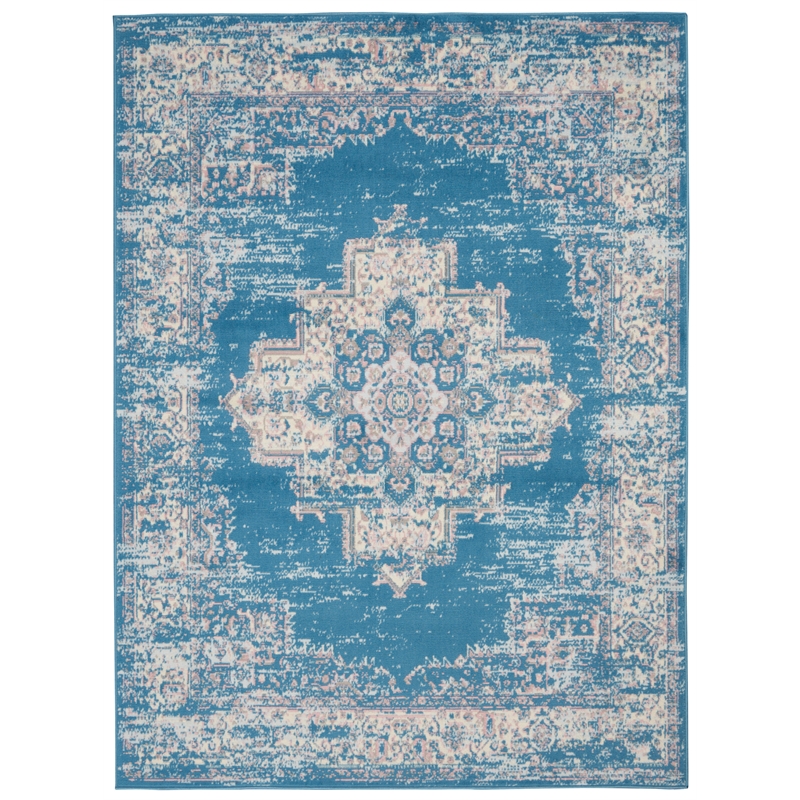 Nourison Grafix 4' x 6' Blue Fabric Vintage Area Rug (4' x 6')