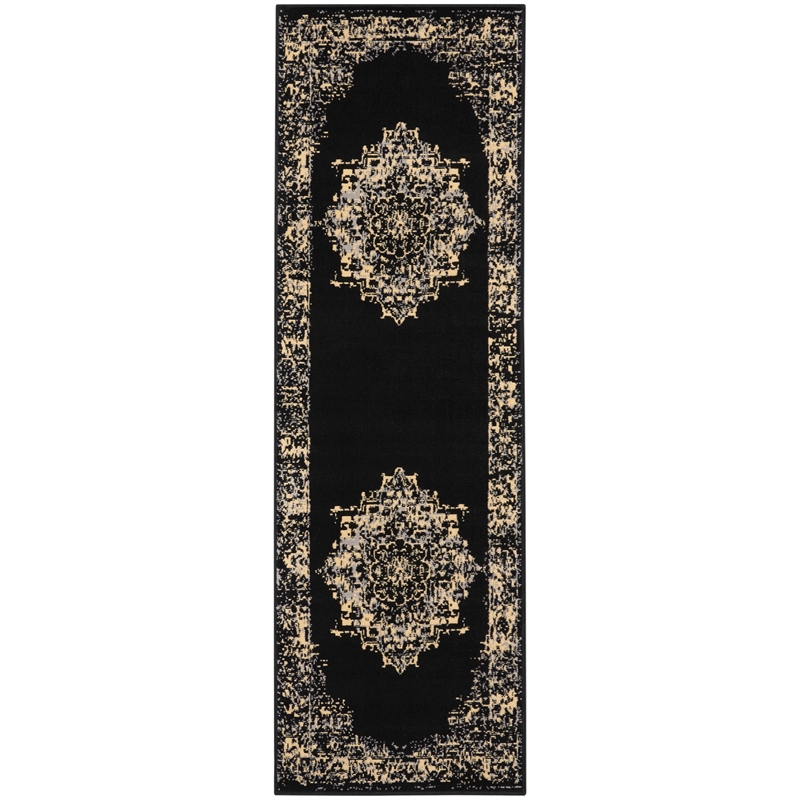 Nourison Grafix 8' Runner Black Fabric Vintage Area Rug (8' Runner)