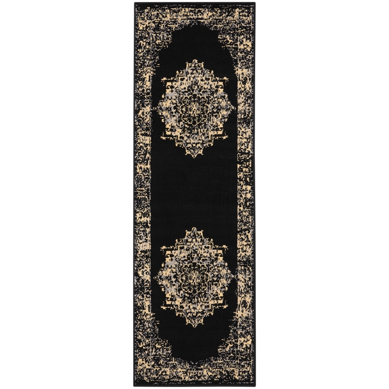 Nourison Grafix 8' Runner Black Fabric Vintage Area Rug (8' Runner)